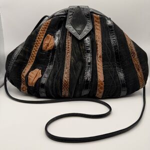 Vintage SAMIR Genuine Leather Patchwork Crossbody Purse Made USA Snakeskin